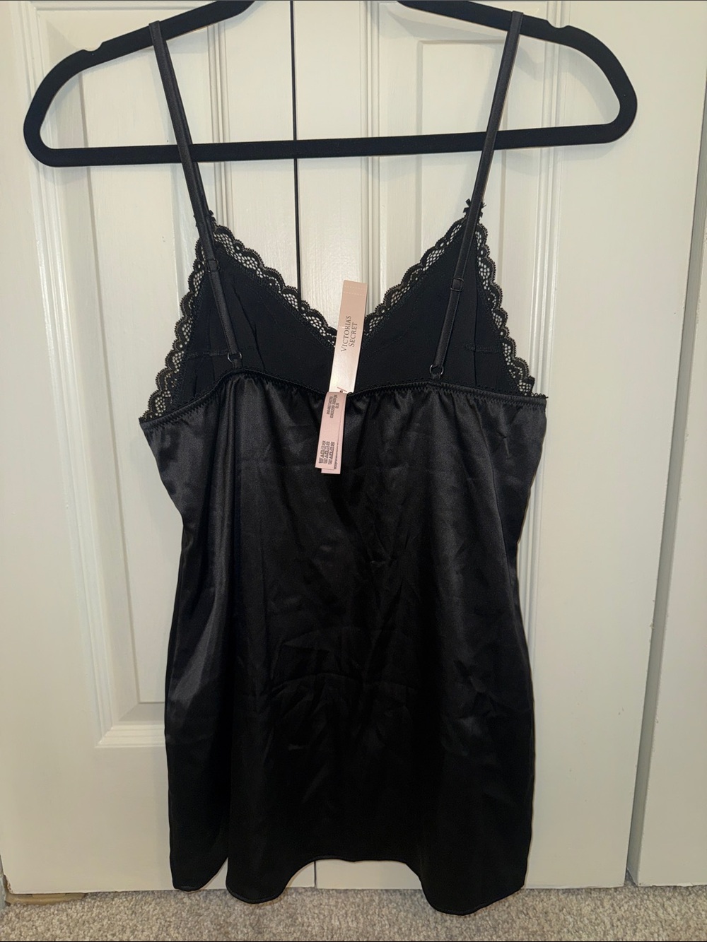 NWT Victorias Secret Black Satin Slip with Lace Trim Lingerie